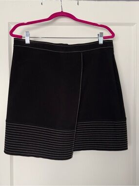 Vince Camuto Black Faux Wrap Skirt with Contrast Stitching